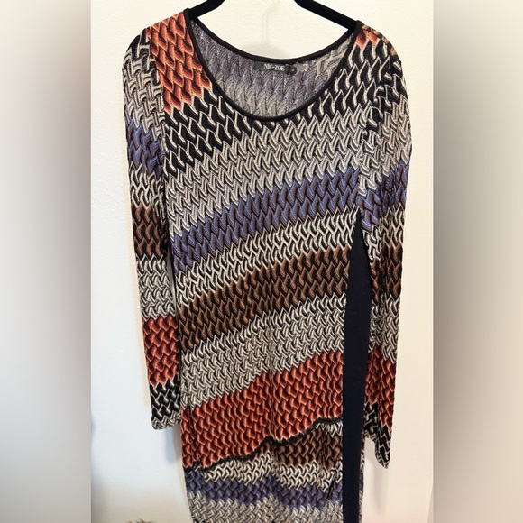 NIC+ZOE Chevron Knit Dress L Multicolor Lined Long Sleeve Fall OfficeCore Casual - Picture 2 of 10